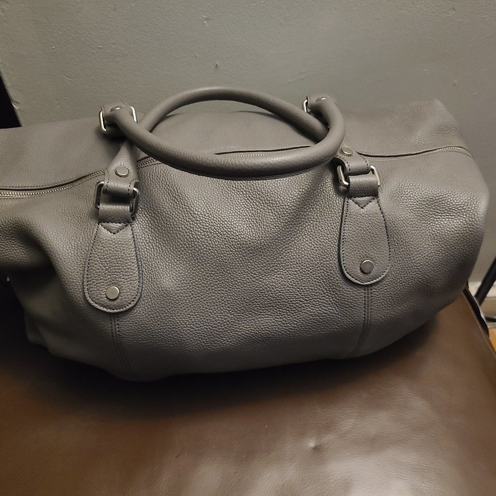 Doucal's Gray Pebbled Leather Weekender Duffle